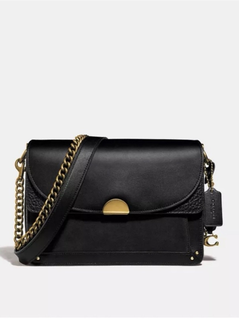 Coach Dreamer 73547 Black Leather Suede Brass Chain Shoulder Crossbody Bag